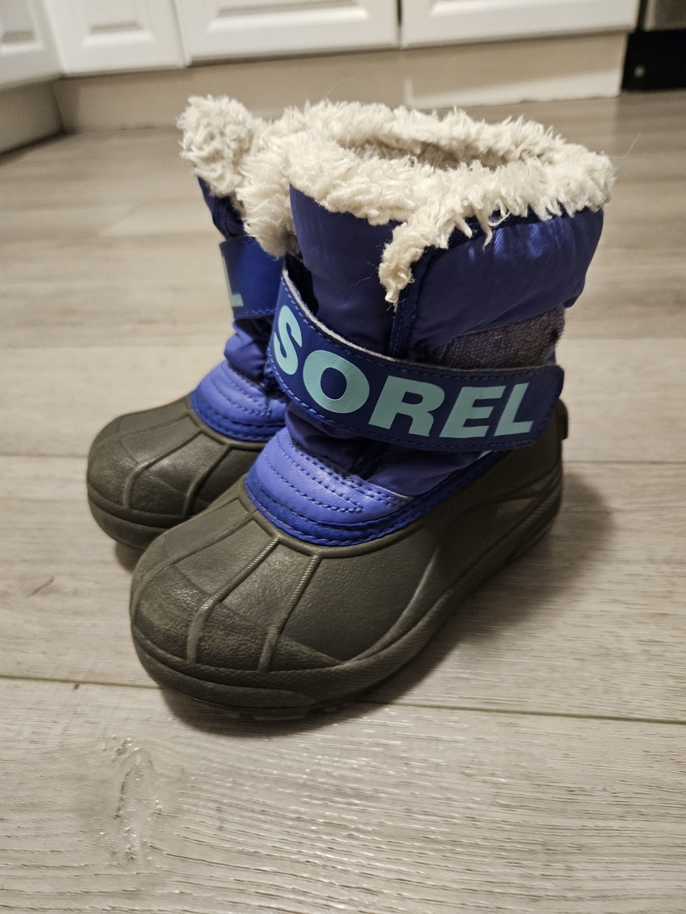 Sorel Kids Purple and Olive Green Winter Boots with Cream Faux-Fur Collar